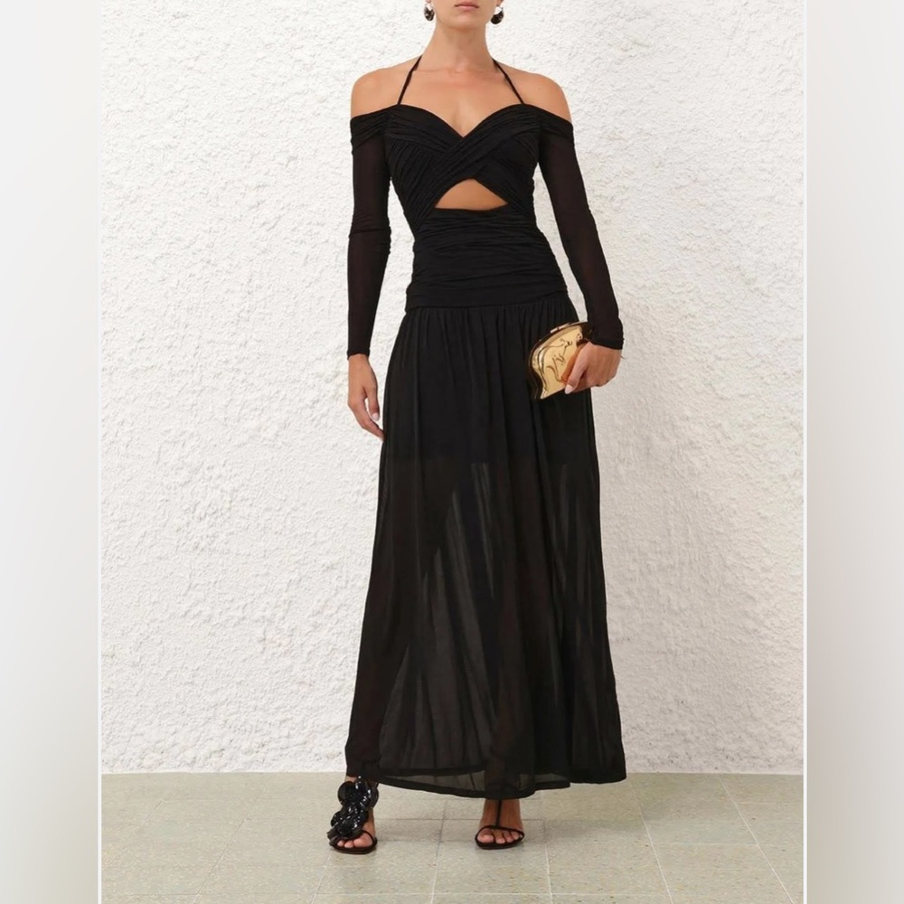 NWT ZIMMERMANN ILLUMINATE DRAPED OFF-SHOULDER NECK TIE MAXI DRESS. SIZE 3/US10